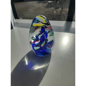 MURANO Style Fish Aquarium Clear Art Glass Paper Weight Heavy! Beautiful Piece!